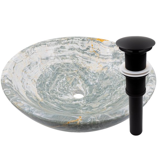 Novatto Blue Onyx Vessel Sink with Matte Black Umbrella Drain NOSV-BOMB